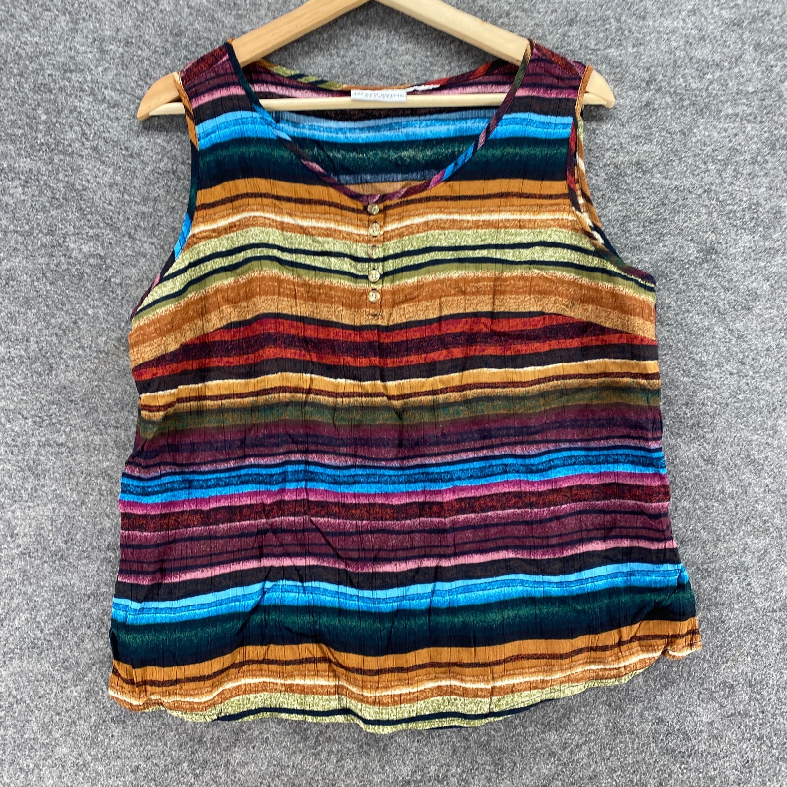 Jaclyn Smith Blouse Women M Brown Striped 1/2 Button Sleeveless Classic