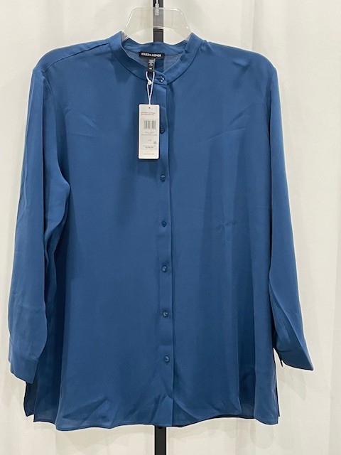 NWT! Eileen Fisher $278 L ‘Atlantis’ Blue 100% Silk Tunic Shrt Machine Wash