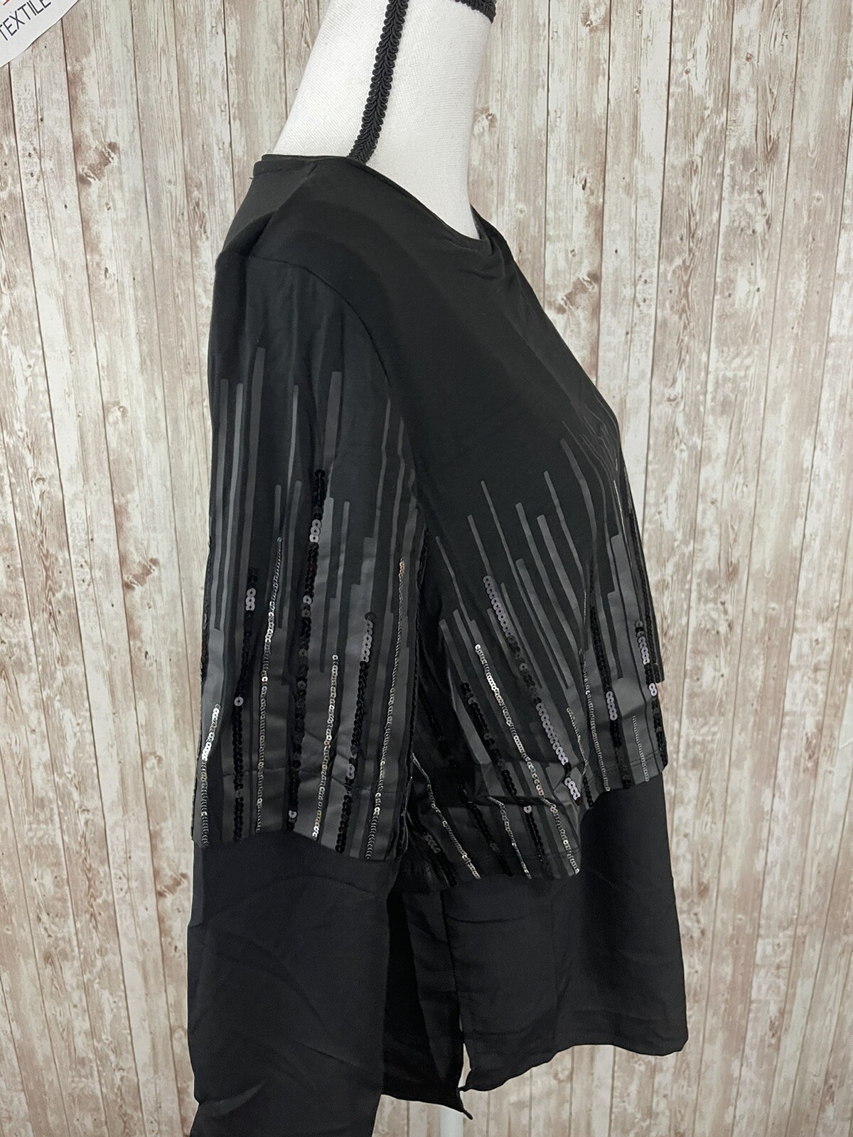 Alex Blouse Womens Large Beaded Black Shirt Long Sleeve Tunic N135