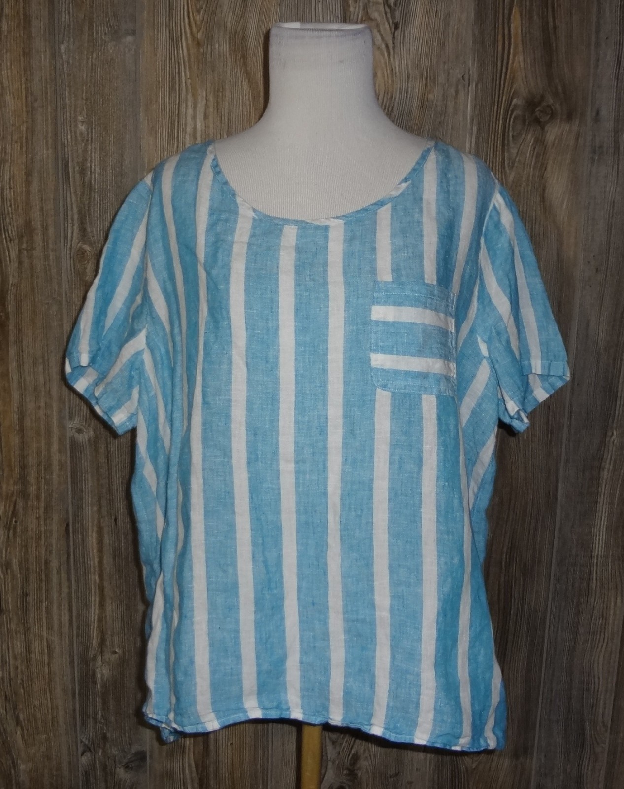 Christian Siriano Linen Blue White Striped Top Womens Sz Large Career Coastal