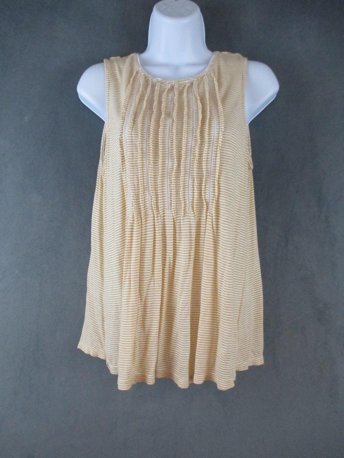 Anthropologie Akemi + Kin Tank Top Womens Small Yellow Stripe Crochet Pleated