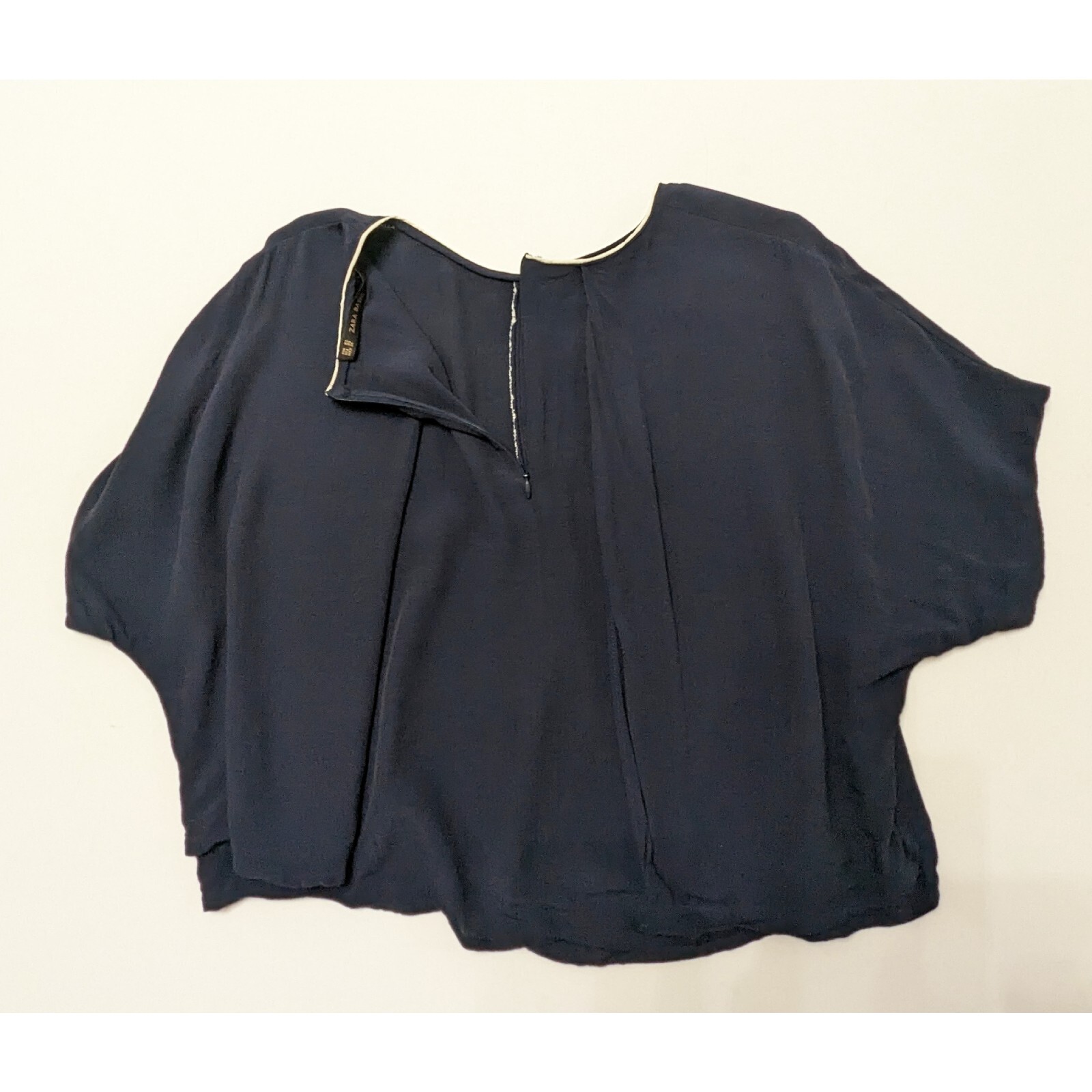 Zara Basic Cape Style Cropped Short Sleeve Two Tone Blouse With Flowy Back Sz XS
