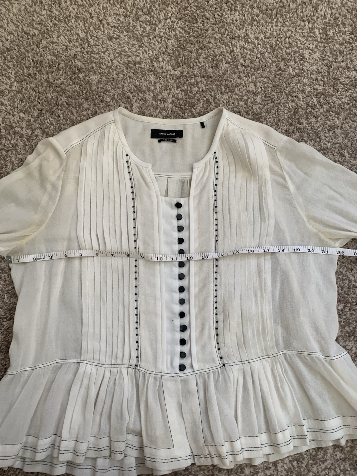 ISABEL MARANT $630 Cotton Muslim Gauze Semi Sheer Popover Blouse Top Size 42