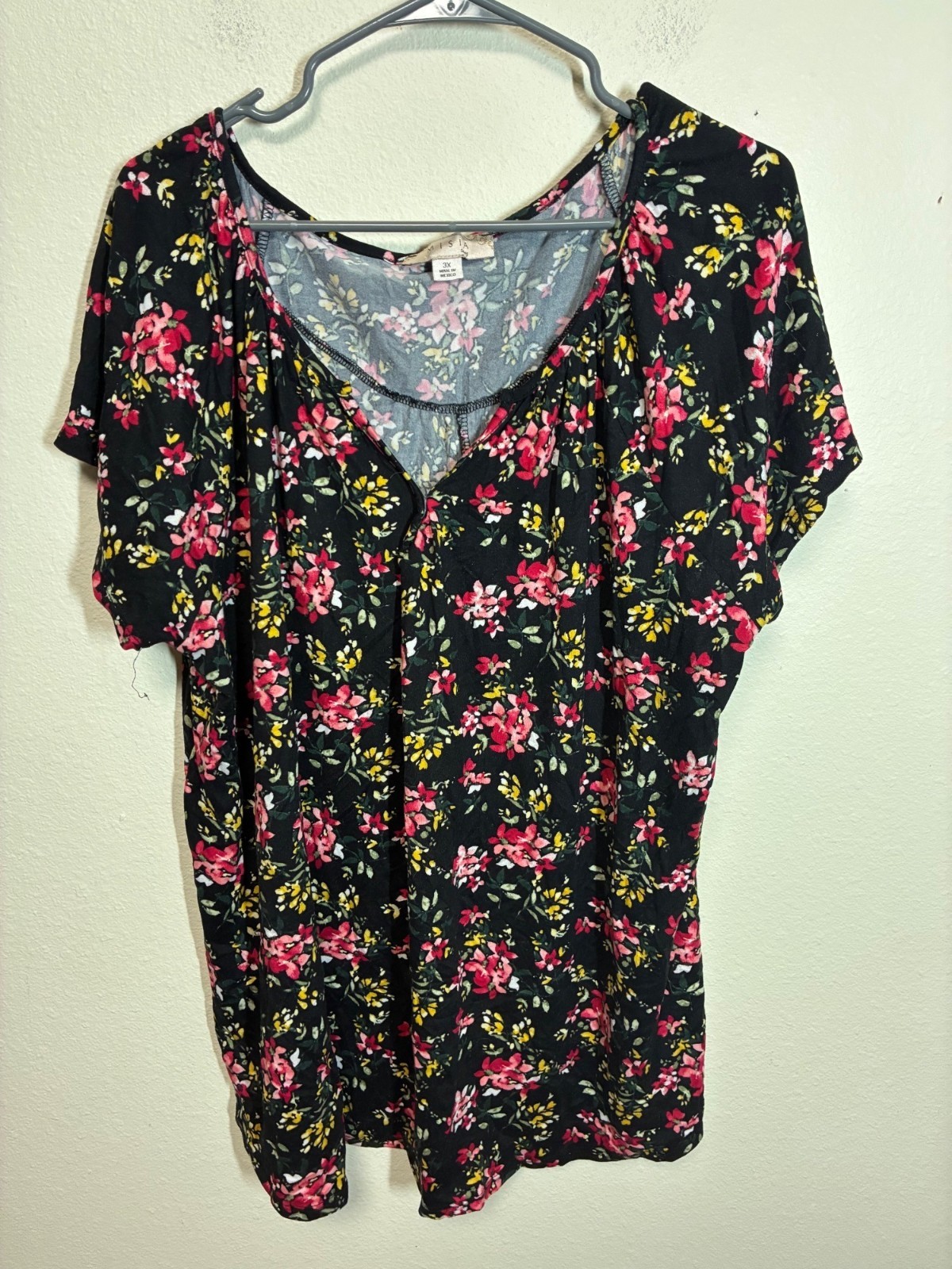 Misia Curvy Blouse T-Shirt Casual Floral Boho Cottage Granny Plus Size 3X BD1