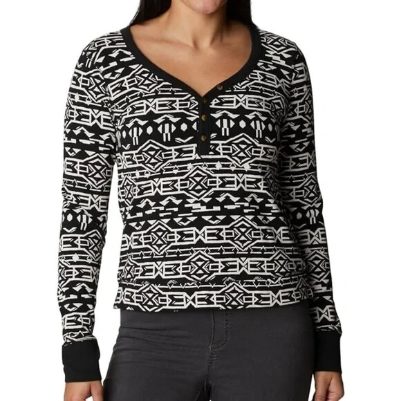 Columbia Geometric Print Long Sleeve Top Winter Outdoor Layer Ski Snowboard L