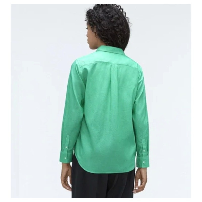 Everlane Shirt Size 4 Button-Down Collared Long Sleeve 100% Cotton Green Stripe