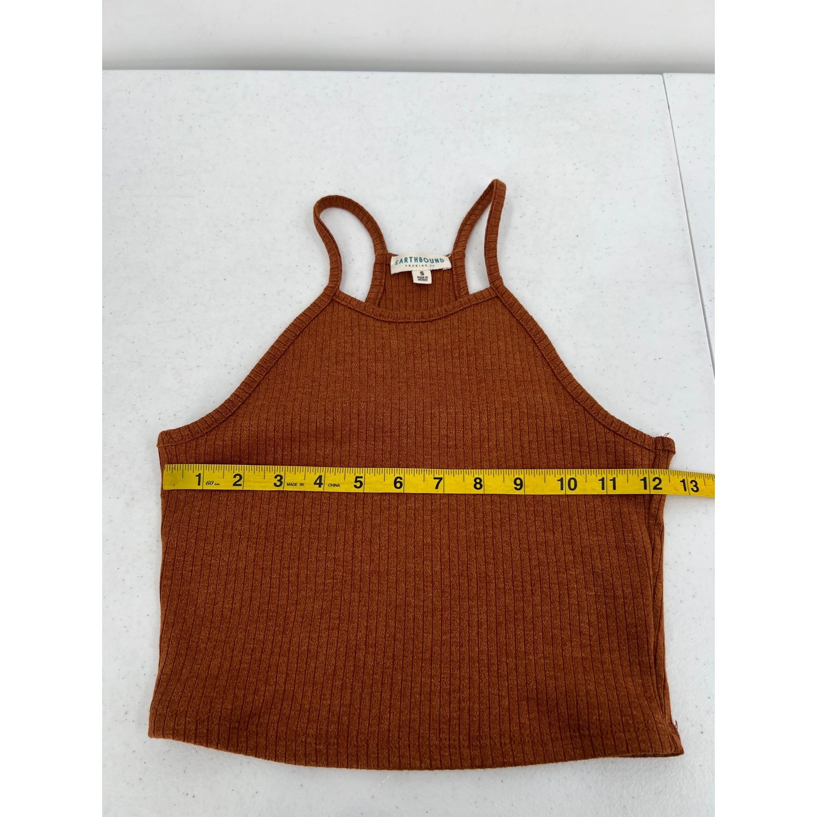 Earthbound Trading Co Womens Rust Brown Ribbed High Neck Halter Tank Top Small