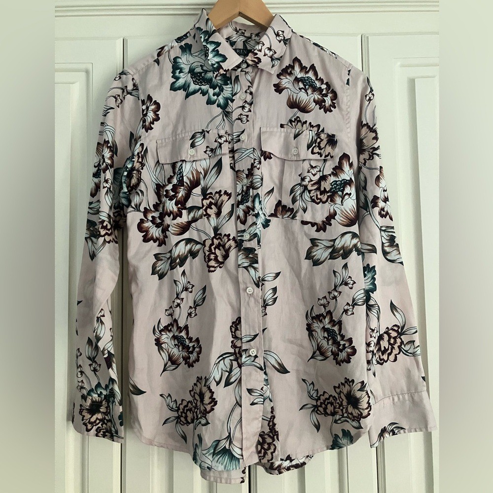 LAUREN Ralph Lauren Cotton Pink Floral Button Down Sateen Top M Boho