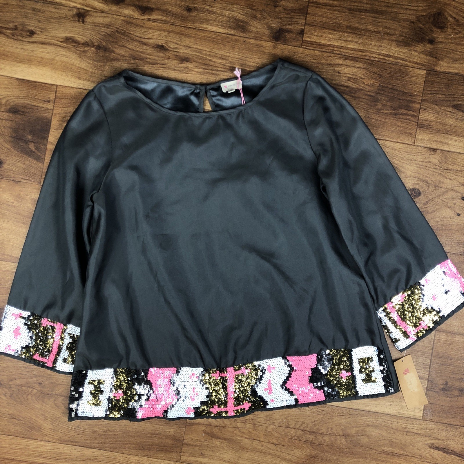 Cremieux Women Sz S Gray Pink Gold White Sequin Blouse
