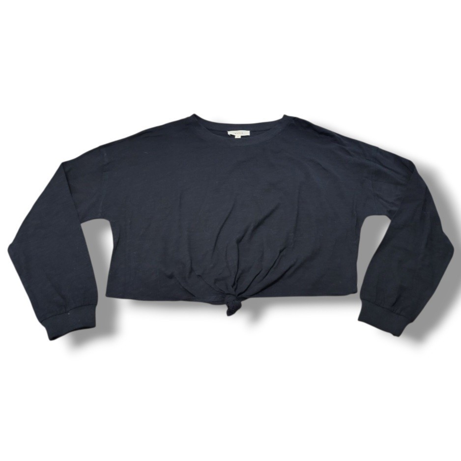 Mabel Top Size Small SM Oversized Long Sleeve T-Shirt Crop Top Front Tie T-Shirt