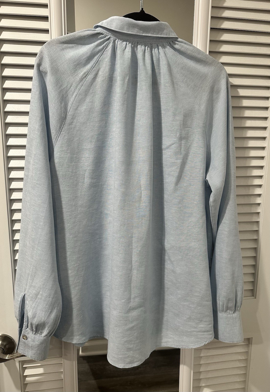 LAURA ASHLEY Linen 55% Rayon 45% Women’s Solid Blue Button-Up Blouse Size Large