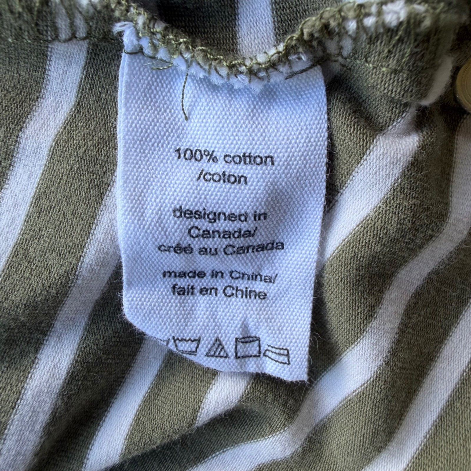 Neon Buddha Striped Cotton Top Olive Green Waffle Knit Sleeve L Gorpcore Granny