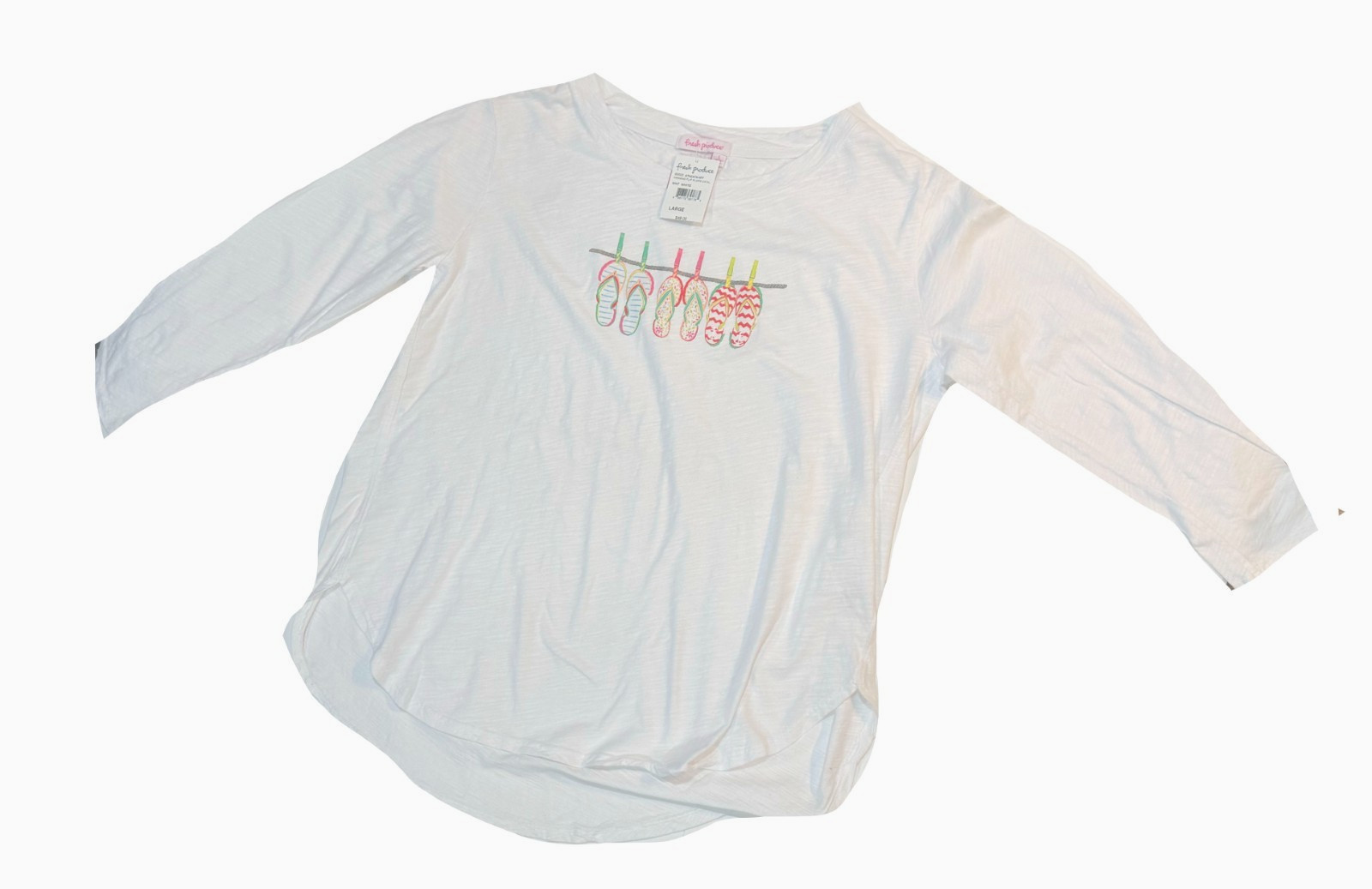 LG FRESH PRODUCE White HANGING FLIP FLOPS CATALINA TOP NWT cotton $49