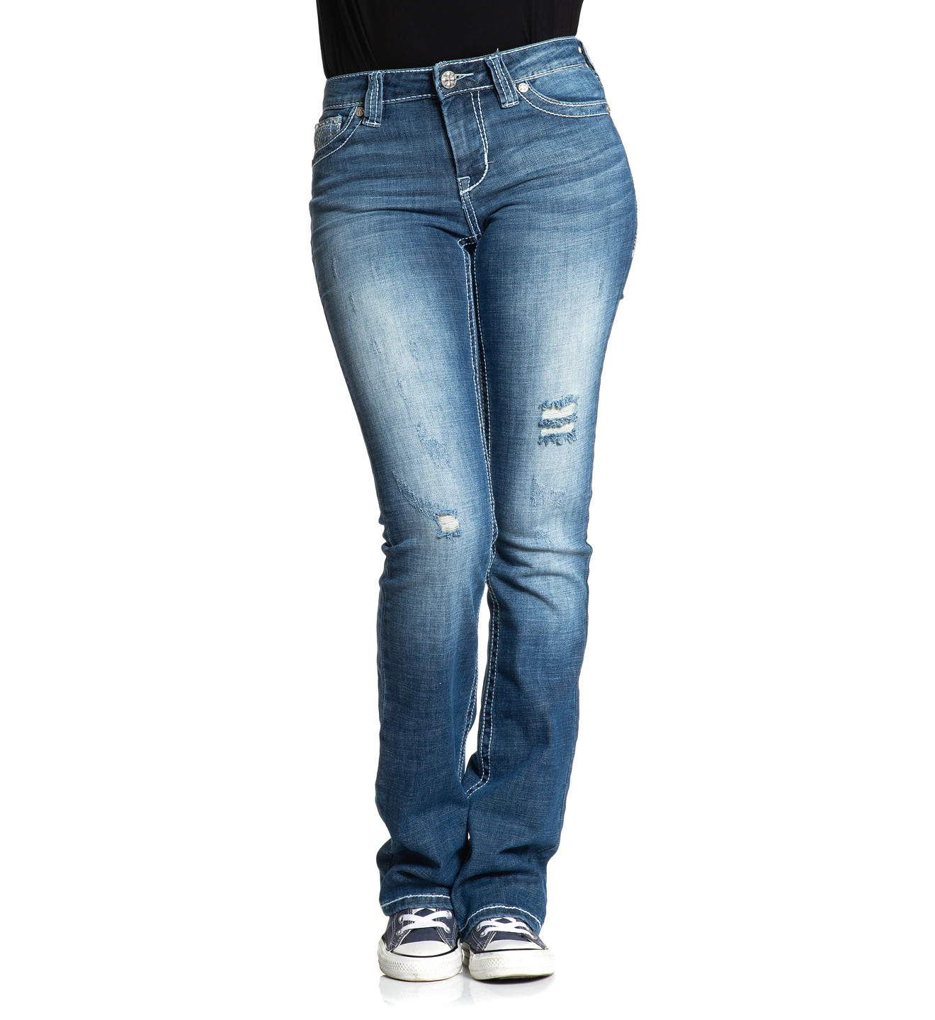 AFFLICTION Women’s Denim Jeans JADE FLEUR GWEN Embroidered Biker MMA