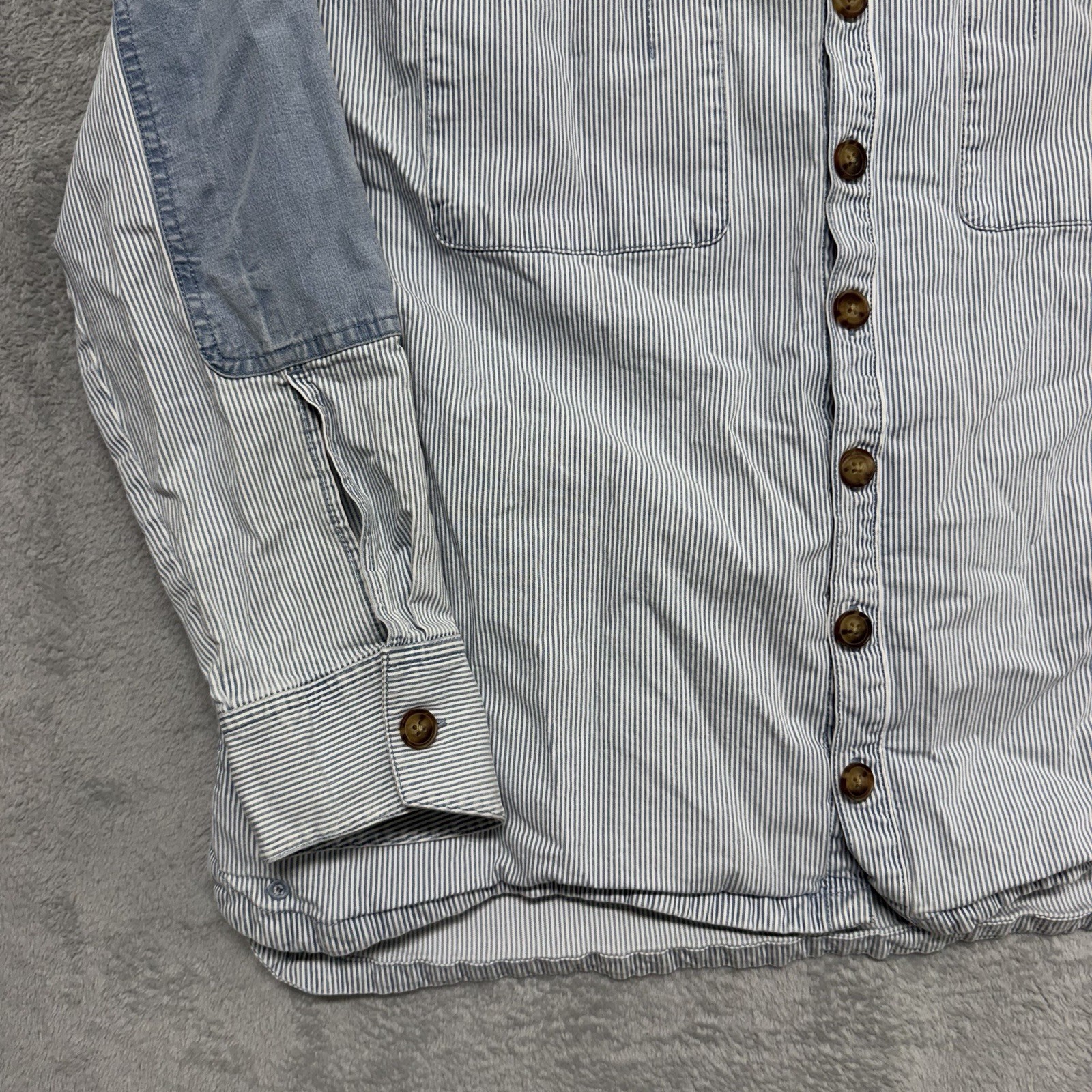 Dovetail Workwear Pin Striped Elbow Patch Button Up Shirt Shacket Womens XL