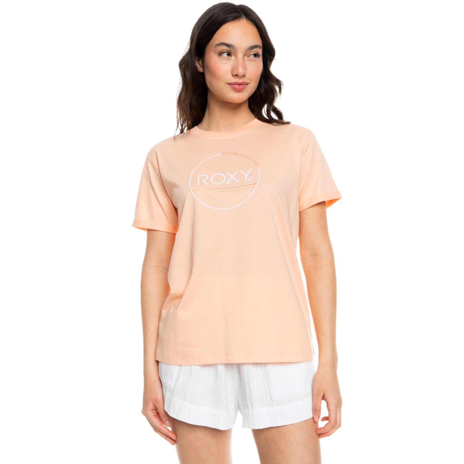 Roxy Womens Noon Ocean Short Sleeve T-Shirt Top Tee – Peach Parfait – XS