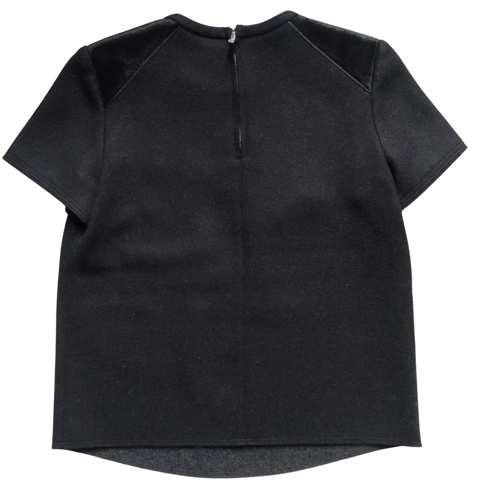 Isabel Marant Top UK 10 FR 38 Black Merino Wool Calf Leather Short Sleeve Luxury