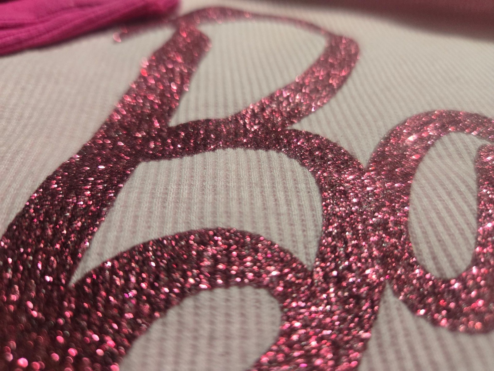 Barbie Pink and White Long-Sleeve Ribbed Raglan Shirt with Glitter Logo