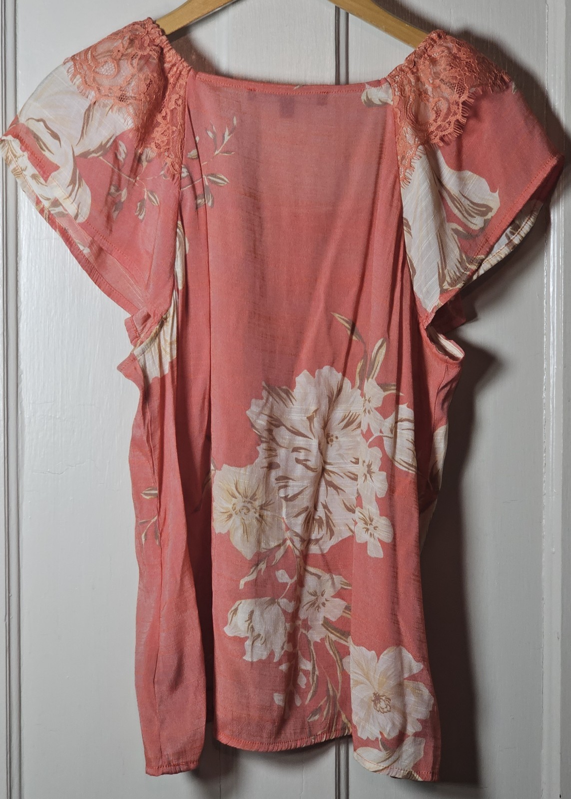 Harve Benard Top Women’s Size M Peach Brown Ivory Floral Lace Blouse S/S