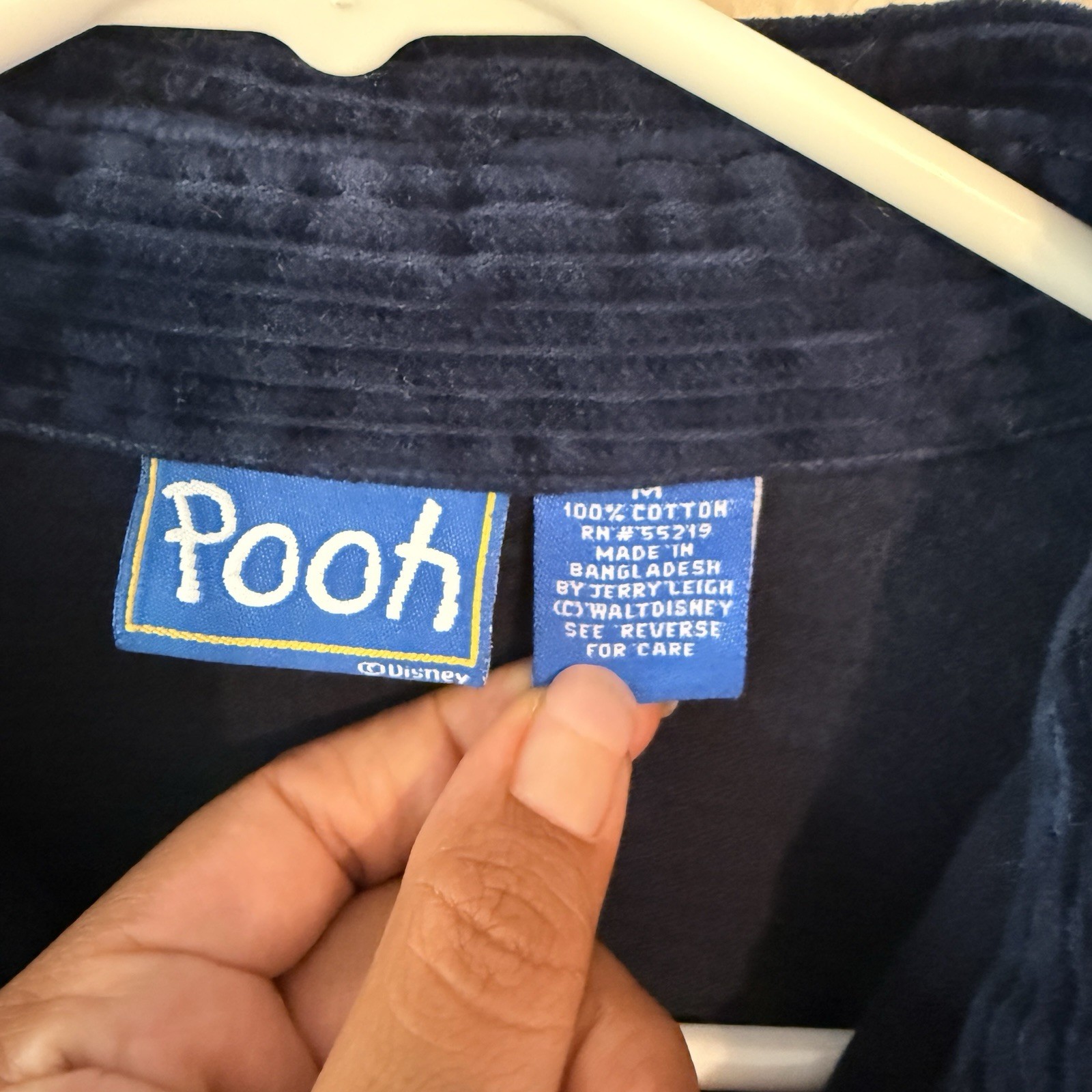Vintage 90s Embroidered POOH Disney Long Sleeve Button Top Sz m Corduroy Blue