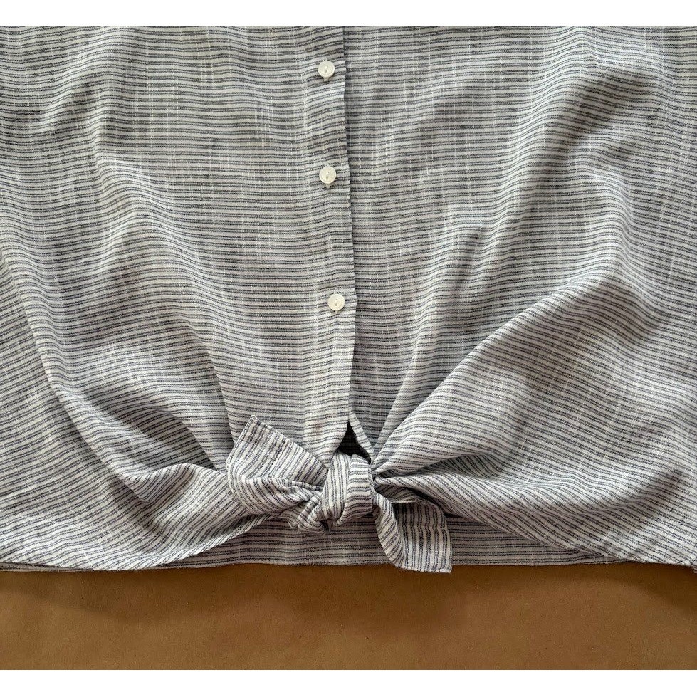 Gap Womens Large Blue White Striped Front Tie Shirt Coastal Nautical Beach NWT