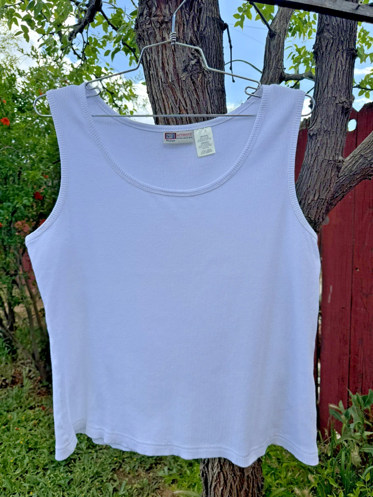 Faded Glory White Tank Top 100% Cotton Ribbed Basic Plus Size Vintage 90s Y2K