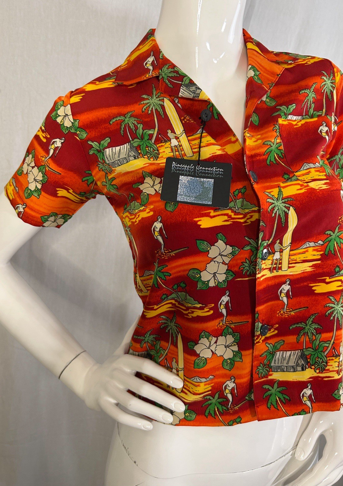 VTG Hawaiian Y2K Babydoll Surfing Baby Tee XS Kidcore Bobby Jack Style Beach NEW