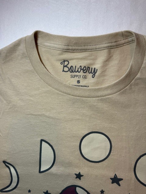 Bowery Mushroom Act Natural Fungi Moon Phase T Shirt SML Womens Mens Tan
