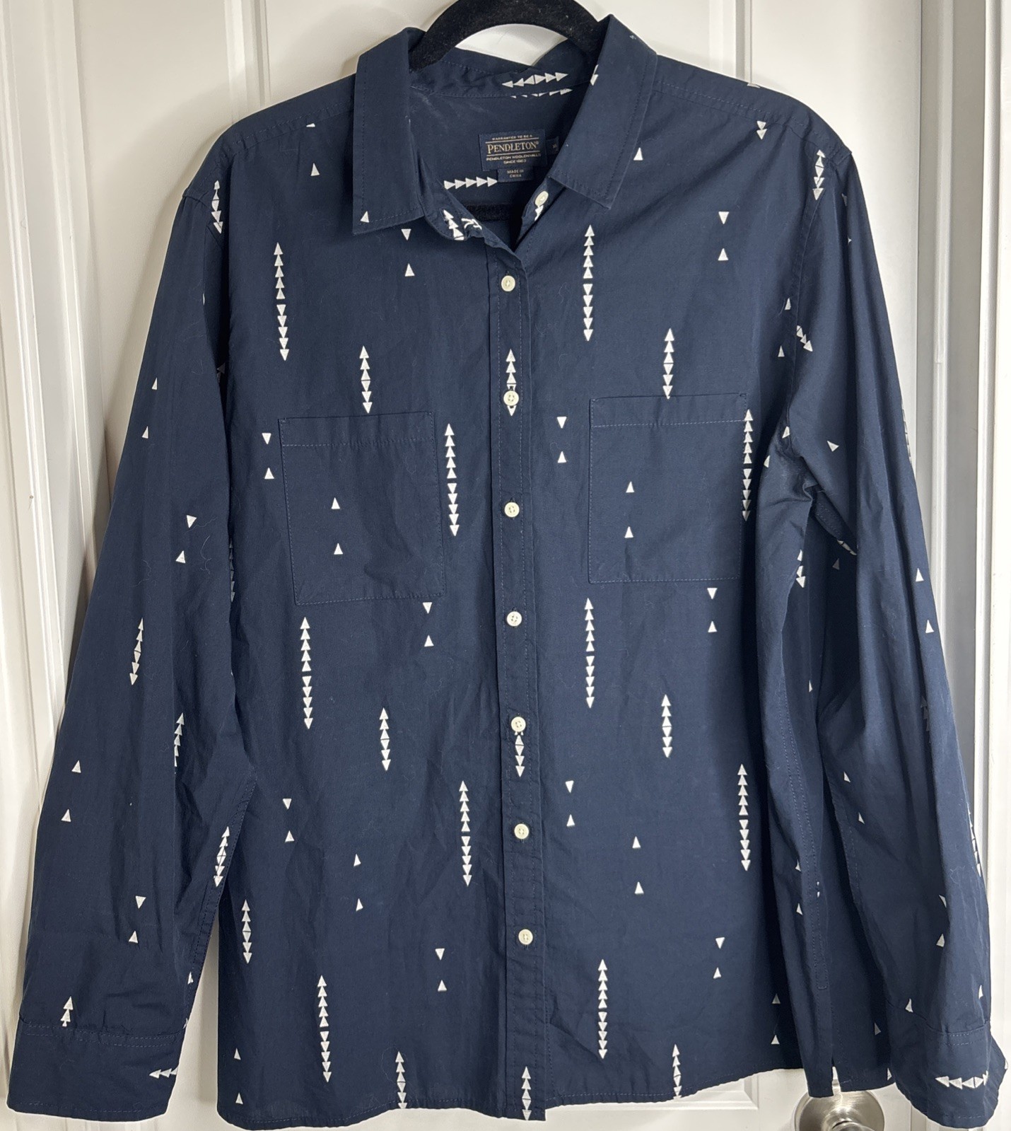 Pendleton Cotton Button Up Shirt, Arrows, Western, Navy/White, Women’s Size XL