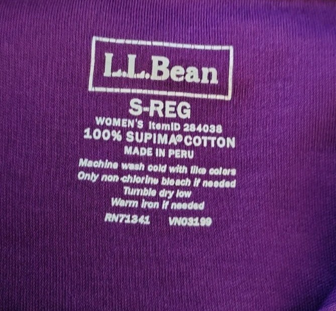 L.L. Bean Blouse Size S Button Purple Long Sleeve 100% Supima Cotton