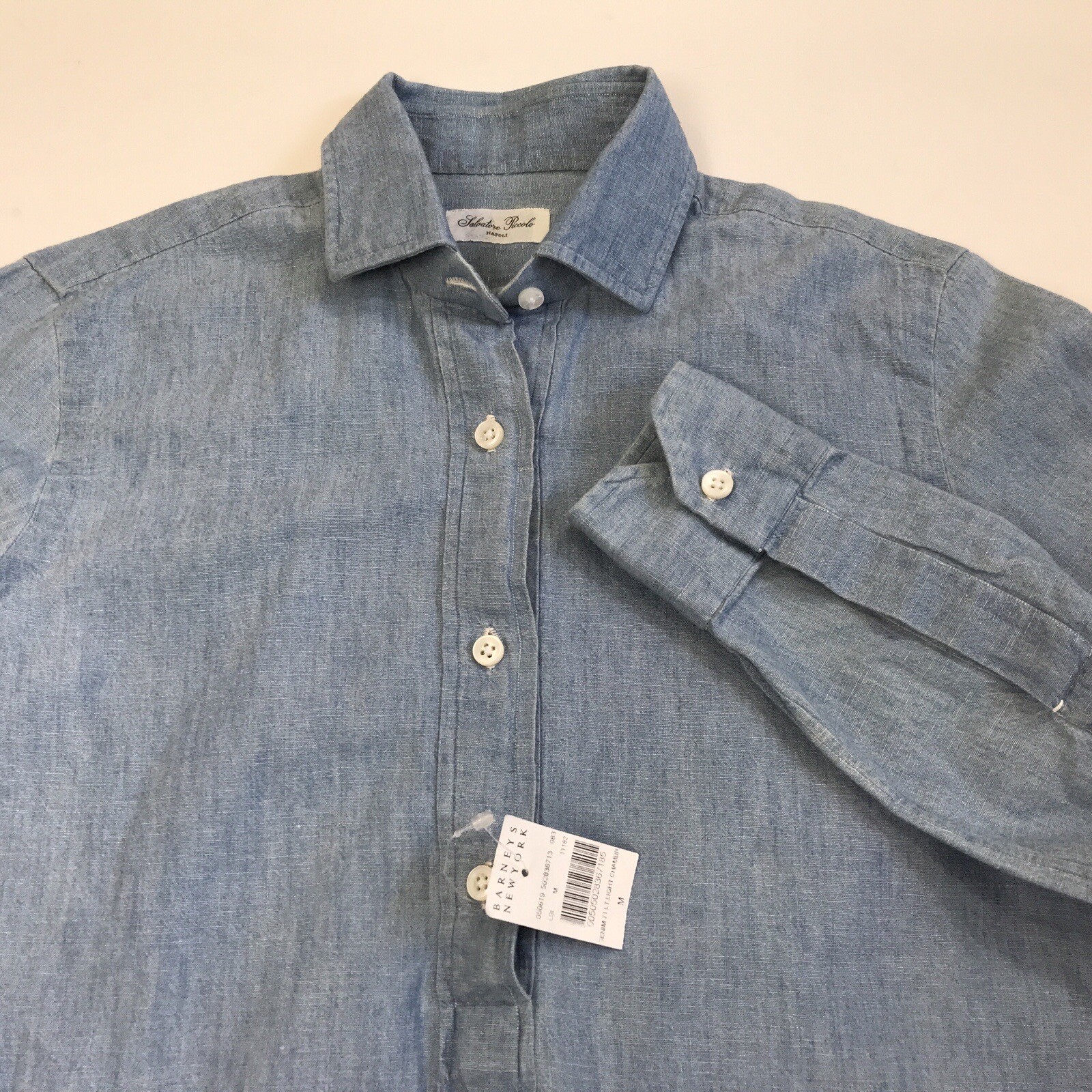 Salvatore Piccolo Napoli Women M Denim Light Chamber Cotton Linen Popover Shirt