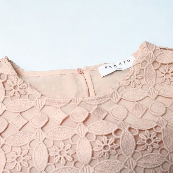 Sandro Designer Lace Cropped Chiffon Hem Blouse Top Wedding Size 3