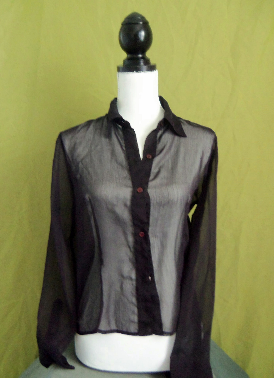 90s Express dark plum purple sheer polyester blouse. Size 5/6