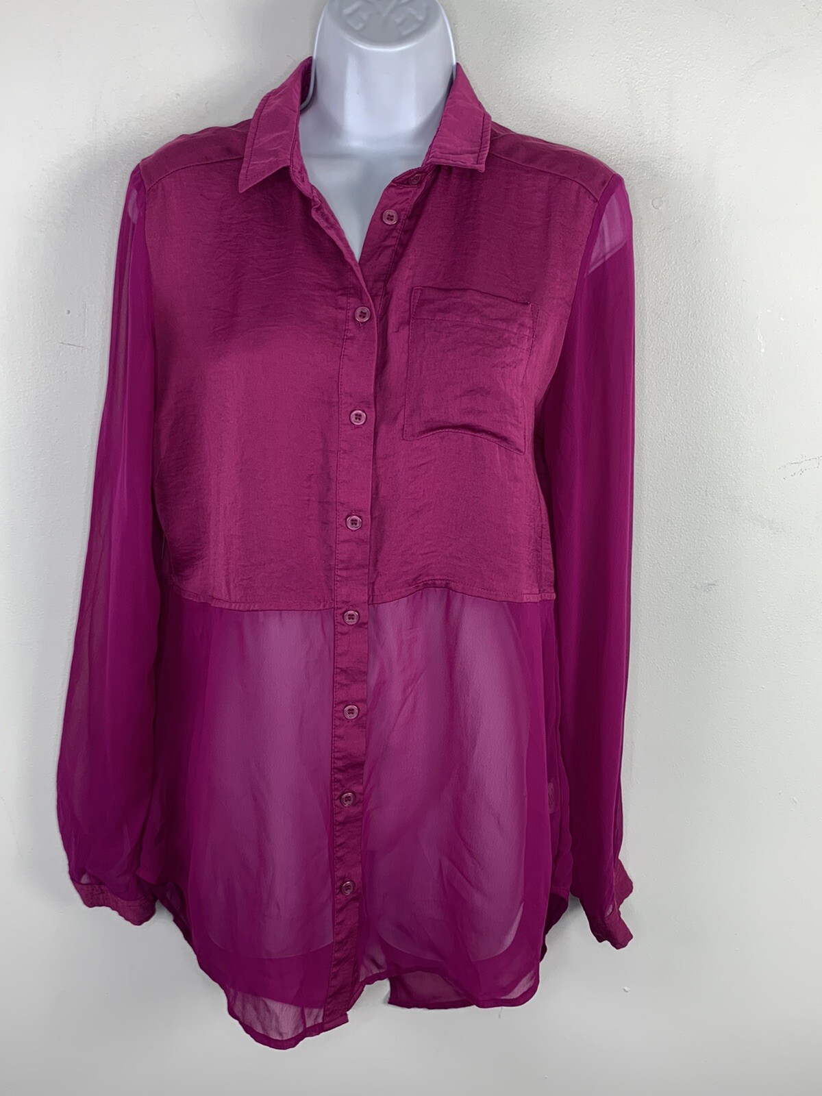 Free People Top sz S Purple Pink Sheer Modern Femme Boho Minimalist Designer