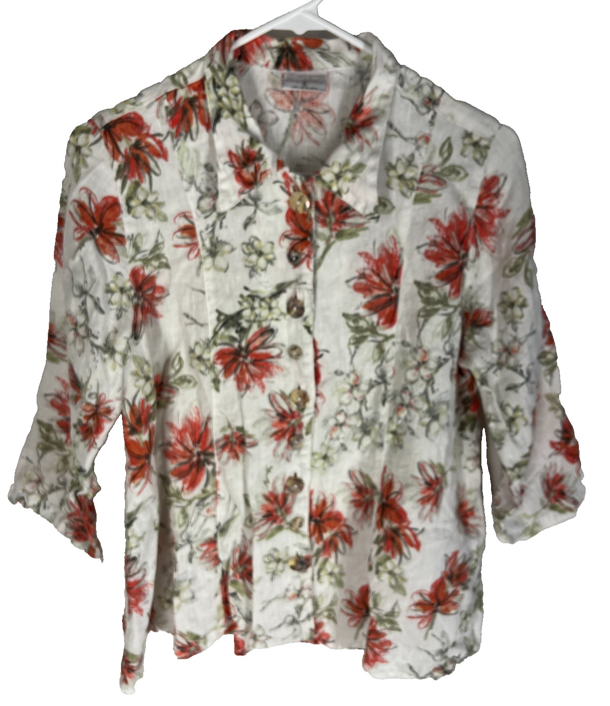 CLICK By COLOR ME COTTON Shirt S Floral 100% Linen Preppy Resortwear Beach Top