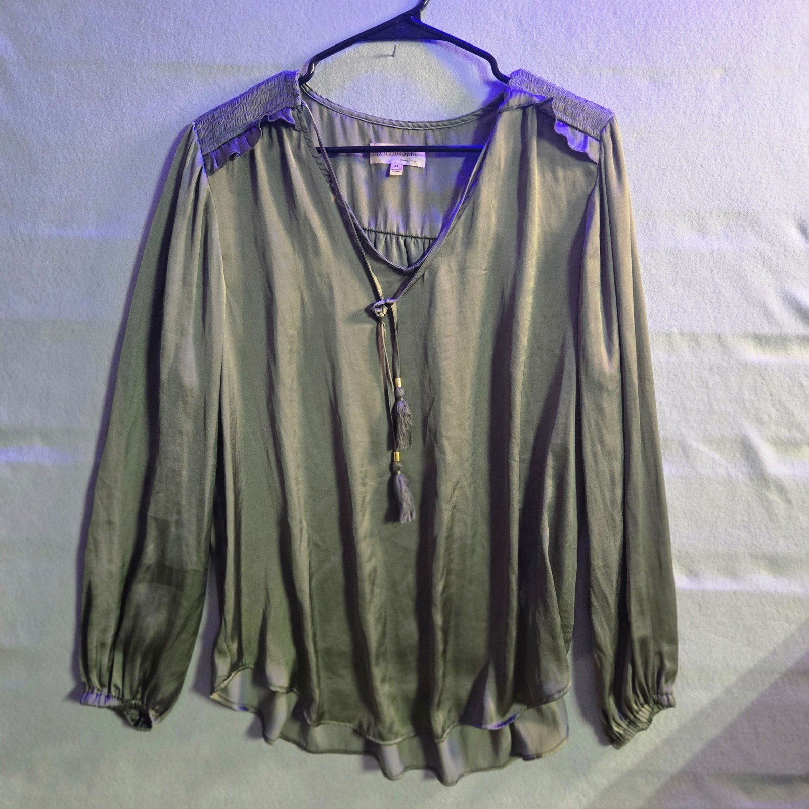 Olive Green Boho Peasant Top Blouse Cottagecore Fairycore Forestcore Whimsigoth