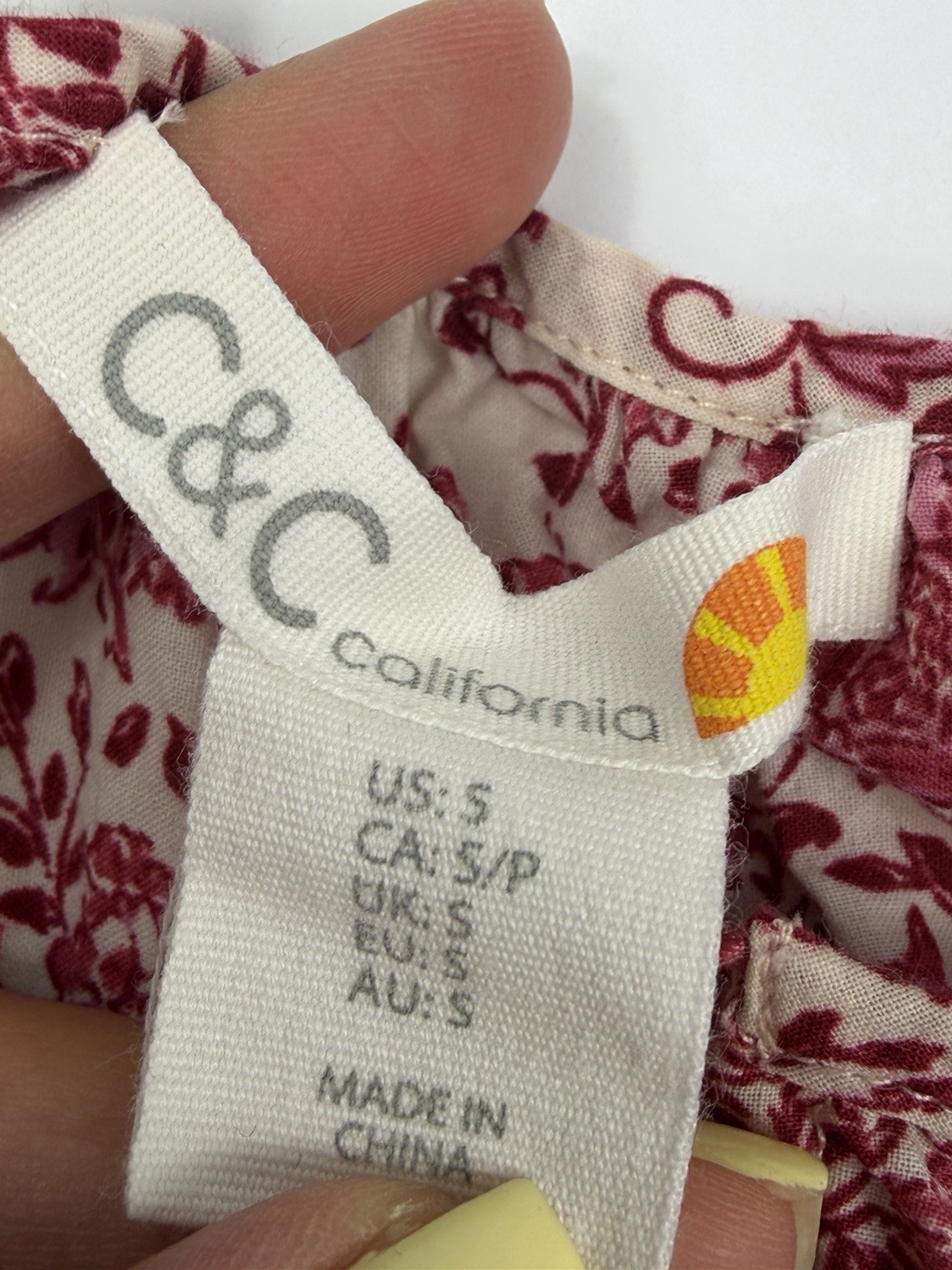 C&C California Floral Sleeveless Top Boho Tassel Tie Pink Womens Small