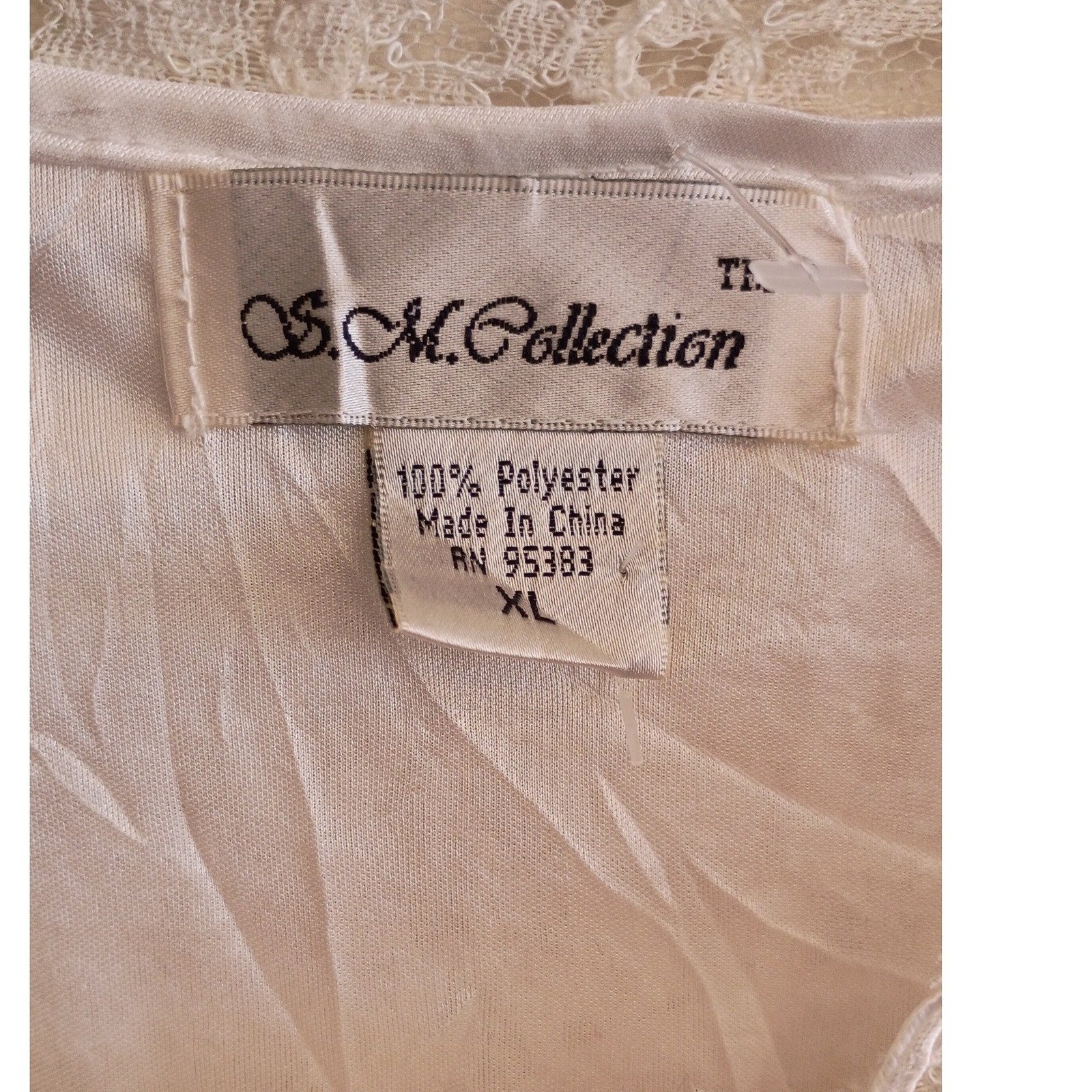 Vintage S.M. Collection Ivory Lace Ribbon Embroidered Blouse Pearl Sequin XL