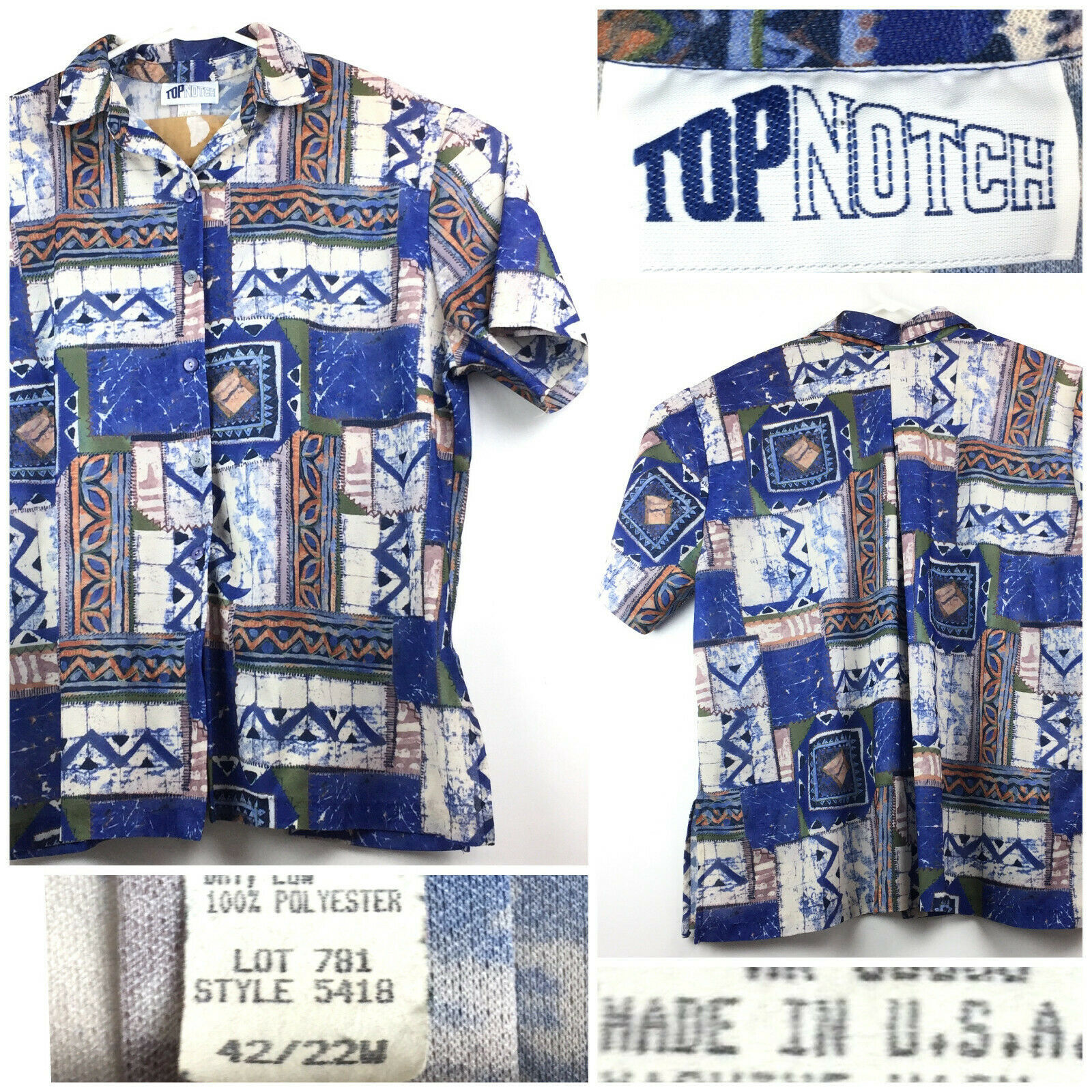 Top Notch Womens Size 42/22W Relaxed (54 in Bust) Geometric Funky Button Up