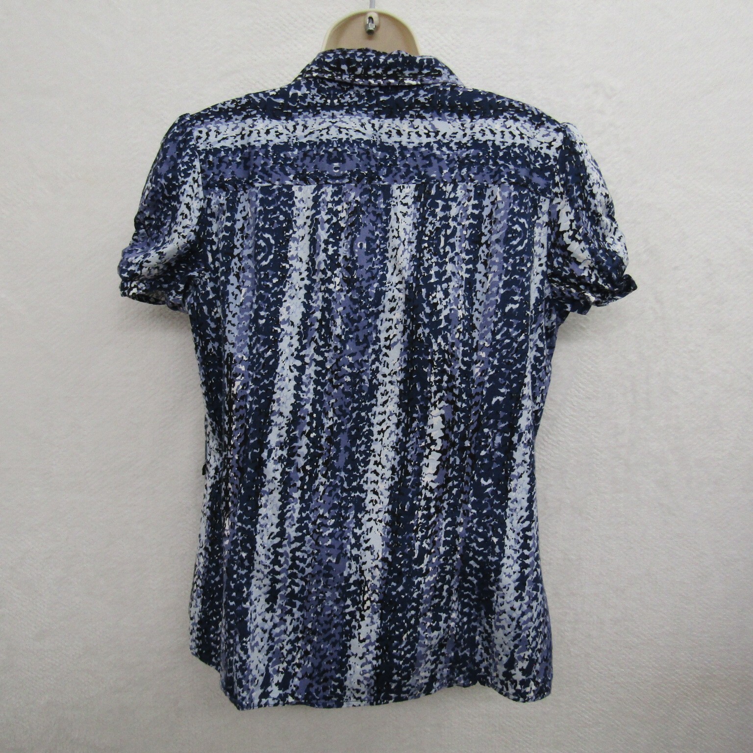 Covington Womens Top Blouse Short Sleeve Size L Blue White Glam Casual Preppy