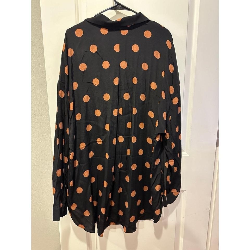 City Chic Fudge Spot Shirt Black Tan Polka Dot Button Down Blouse Size L NEW