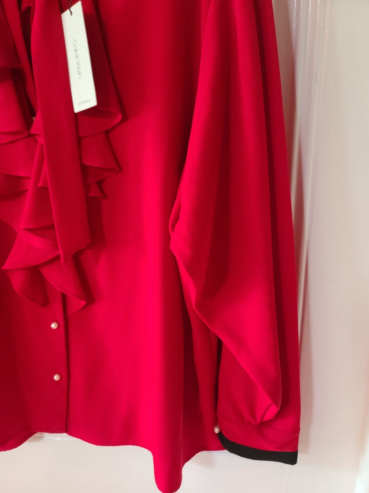 Calvin Klein women’s red ruffle blouse shirt 2X NEW w/Tag Macy’s
