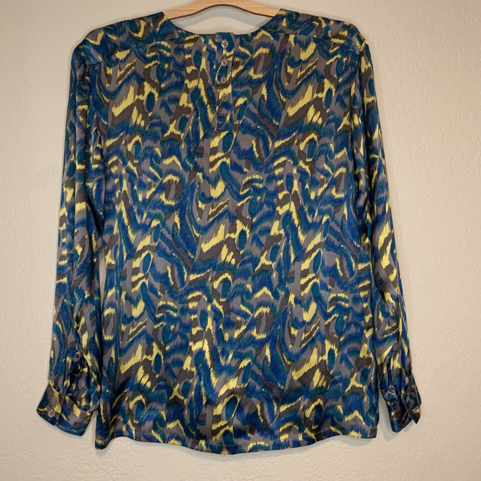 Vintage Michel Bruche Multicolor Silk Abstract Blouse Size 8