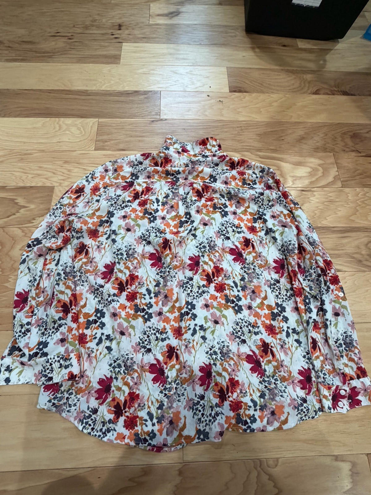 Coral Bay Floral Collared Button-Up Blouse Woven Polyester Spandex Women’s 1X