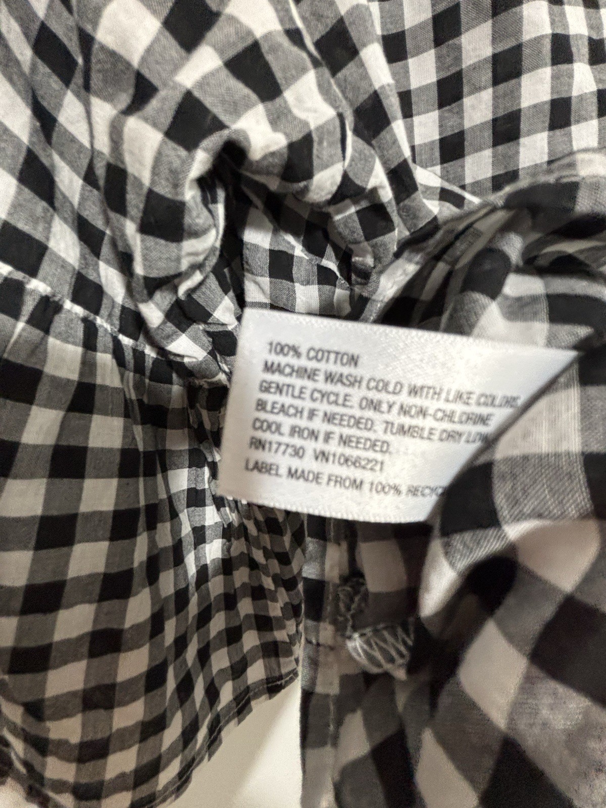 Universal Thread 100% Cotton Black White Gingham Blouse 3/4 Bell Sleeve sz XL