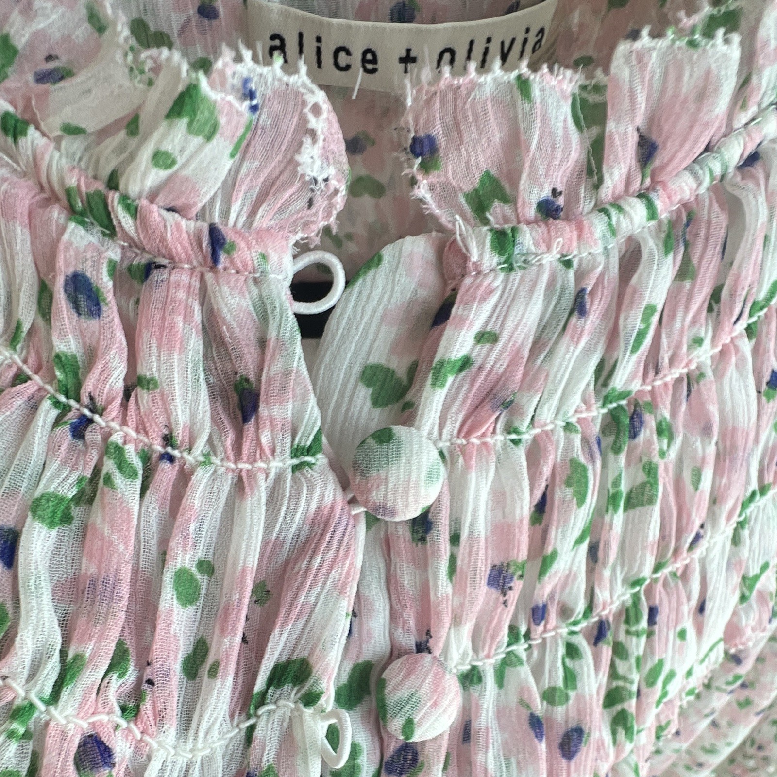 Alice + Olivia Margery Ruffle Floral Blouse Pink Size M Read Description Flaws