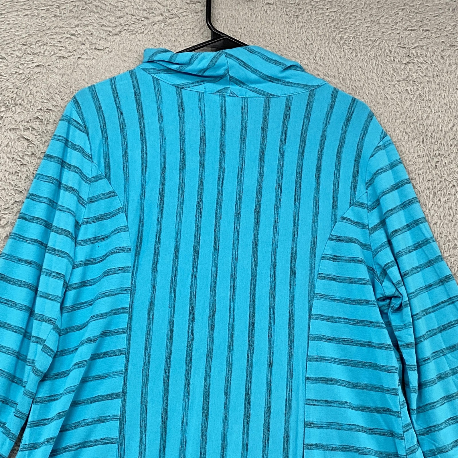 Yushi Stripe Tunic Top Womens Medium Blue Cowl Neck Long Sleeve Jersey Relaxed