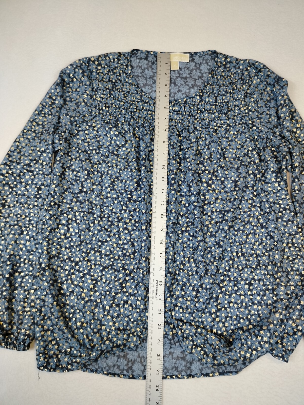 Michael Michael Kors Blouse Women’s Blue Gold Leaf Floral Classiccore Normcore