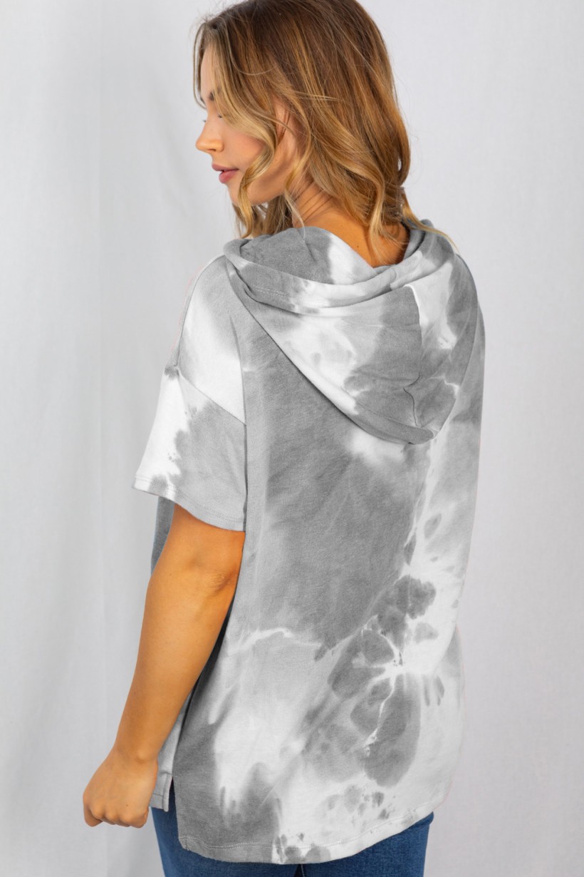 White Birch Womens Short Sleeve Tie Dye Hooded Knit Top