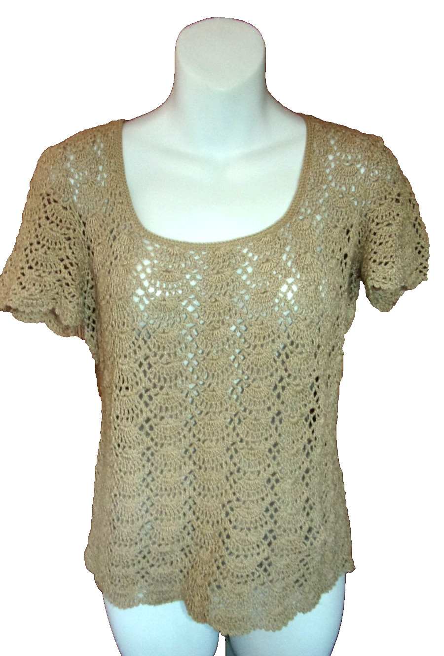 SK Imports Hand Crocheted Shell Top, Women’s Size Large, Mercerized Cotton EUC